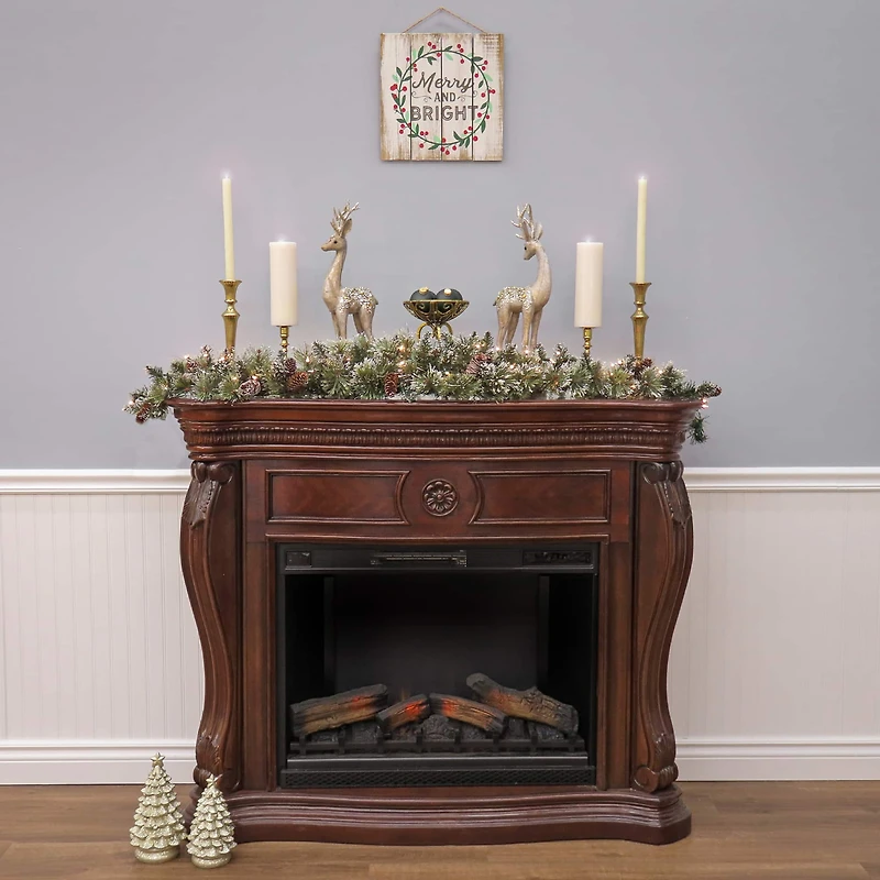 6ft. Pre-lit Glittery Bristle® Artificial Christmas Pine Mantle Swag with Pine Cones and Clear Lights