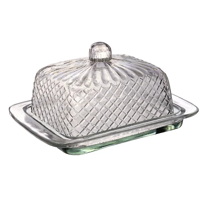 Hello Honey® 6.75" Clear Embossed Reclaimed Glass Butter Dish