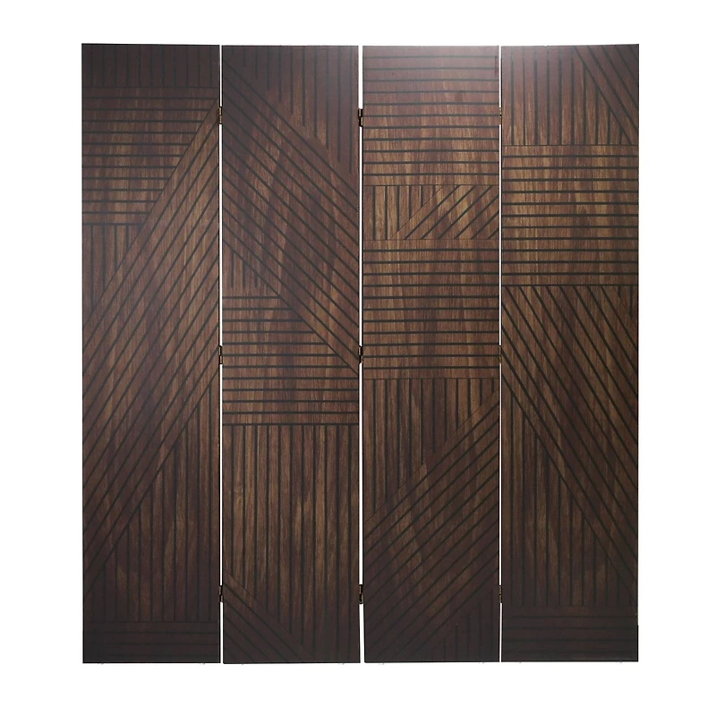 American Art Decor™ 6ft. Double-Sided 4-Panel Walnut Slat Wood Pattern Print Canvas Room Divider