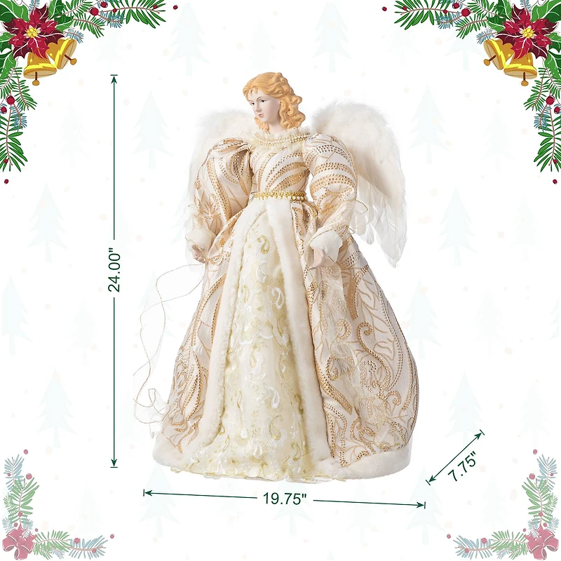 Glitzhome® 24"H Faux Fur & PVC Christmas Elegant Angel Tree Topper with Porcelain Face