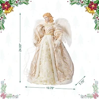 Glitzhome® 24"H Faux Fur & PVC Christmas Elegant Angel Tree Topper with Porcelain Face