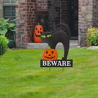 Glitzhome® 32" Lighted Metal Halloween Black Cat Yard Stake