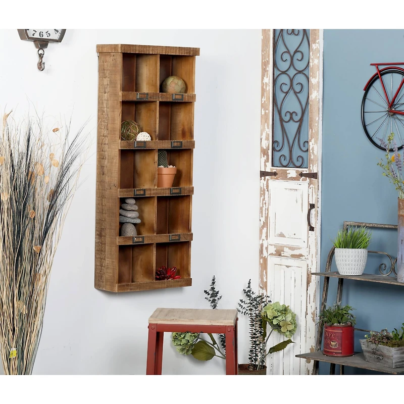 Brown Wood Rustic Wall Shelf, 42" x 18" x 7"