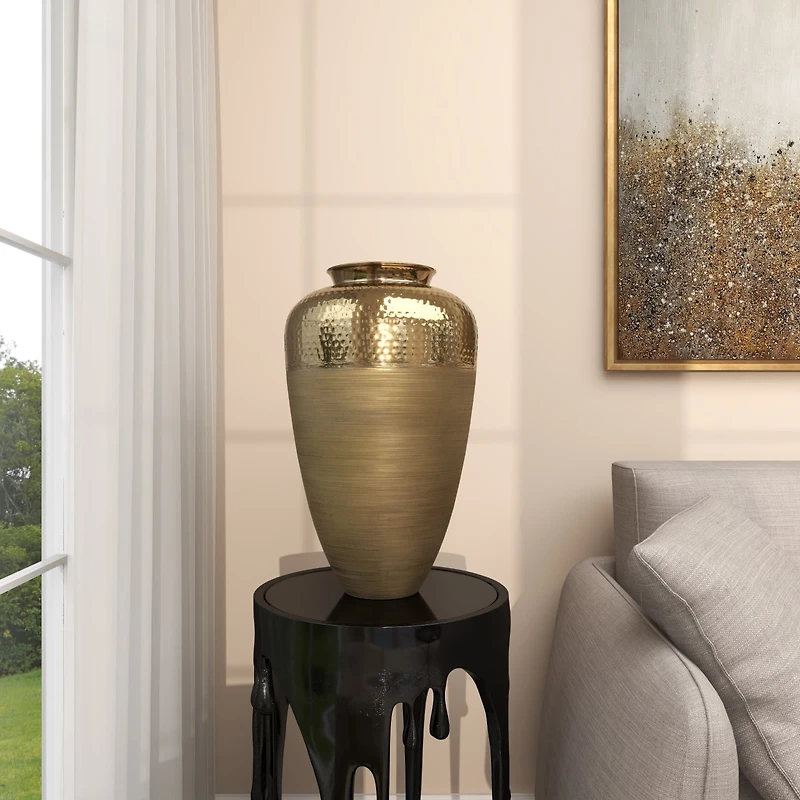20" Gold Aluminum Brushed Vase with Hammered Top