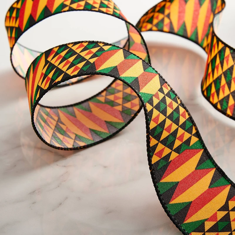 2.5" x 3yd. Faux Linen Wired Geometric Ribbon by Celebrate It™