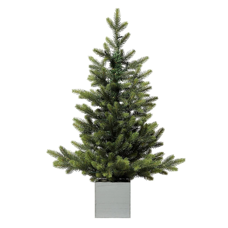 2.5ft. Pre-Lit Fraser Fir Artifical Christmas Tree in Wooden Pot, Warm White LED Lights