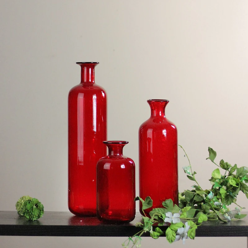 Translucent Candy Apple Red Glass Bottle Set