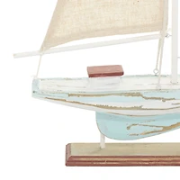 22" Brown Wood Coastal Sailboat Sculpture