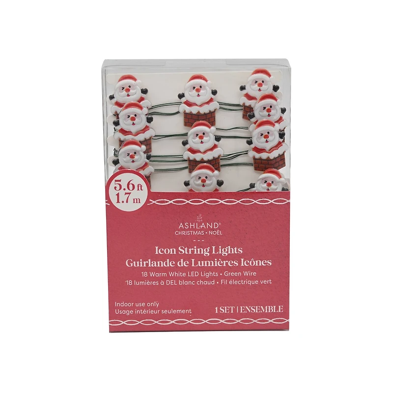 18ct. Warm White LED Santa in Chimney String Lights on Silver Wire by Ashland®