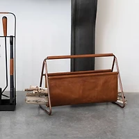 Hello Honey® 16" Mid Century Natural Buffalo Leather & Metal Log Holder