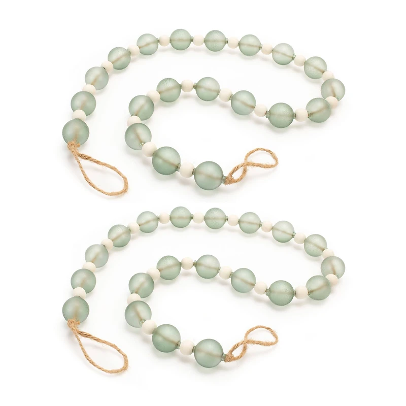 45" Green Glass & Wood Bead Garlands, 2ct.