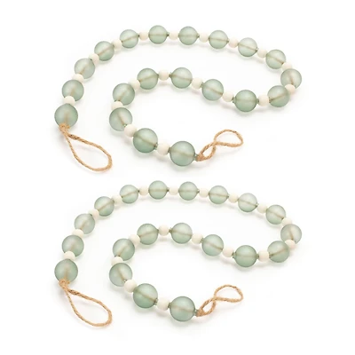 45" Green Glass & Wood Bead Garlands, 2ct.