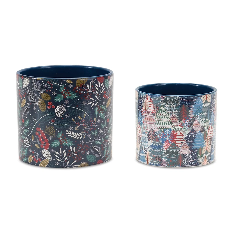 Berry & Pine Tree Holiday Planter Set