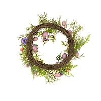 22" Pink Eggs, Flowers & Ferns Wreath