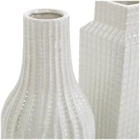 8" Cream Ceramic Geometric Textured Vase Set