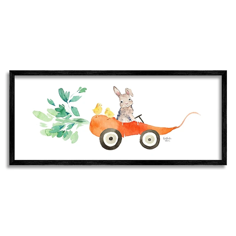 Stupell Industries Spring Rabbit Chicks Riding Seasonal Carrot Wagon Framed Giclee Art