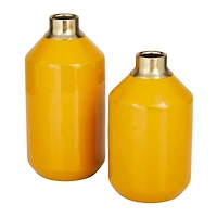 The Novogratz Set of 2" Yellow Metal Modern Vase, 10" x 5" x 5"