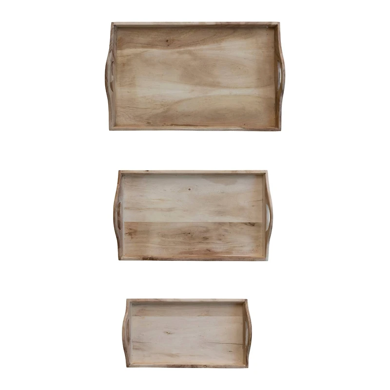 Hello Honey® Natural Rectangular Acacia Wood Handled Stacking Tray Set