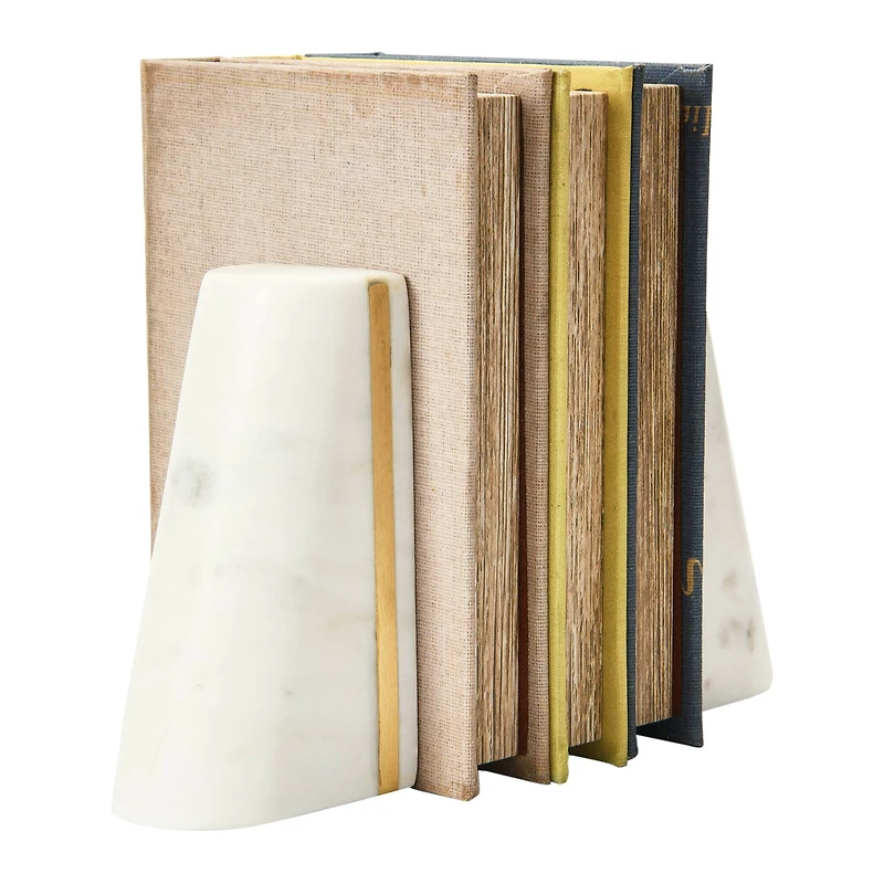 Hello Honey® 6" White Geometric Marble Bookends with Brass Inlay, 2ct.