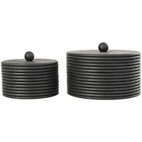 Black Wooden Round Ribbed Storage Box Set