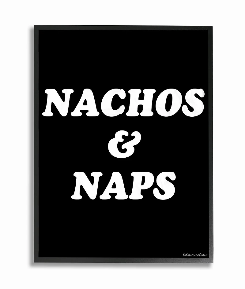 Stupell Industries lulusimonSTUDIO Black & White Nachos & Naps in Black Frame Wall Art