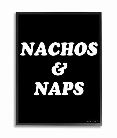Stupell Industries lulusimonSTUDIO Black & White Nachos & Naps in Black Frame Wall Art