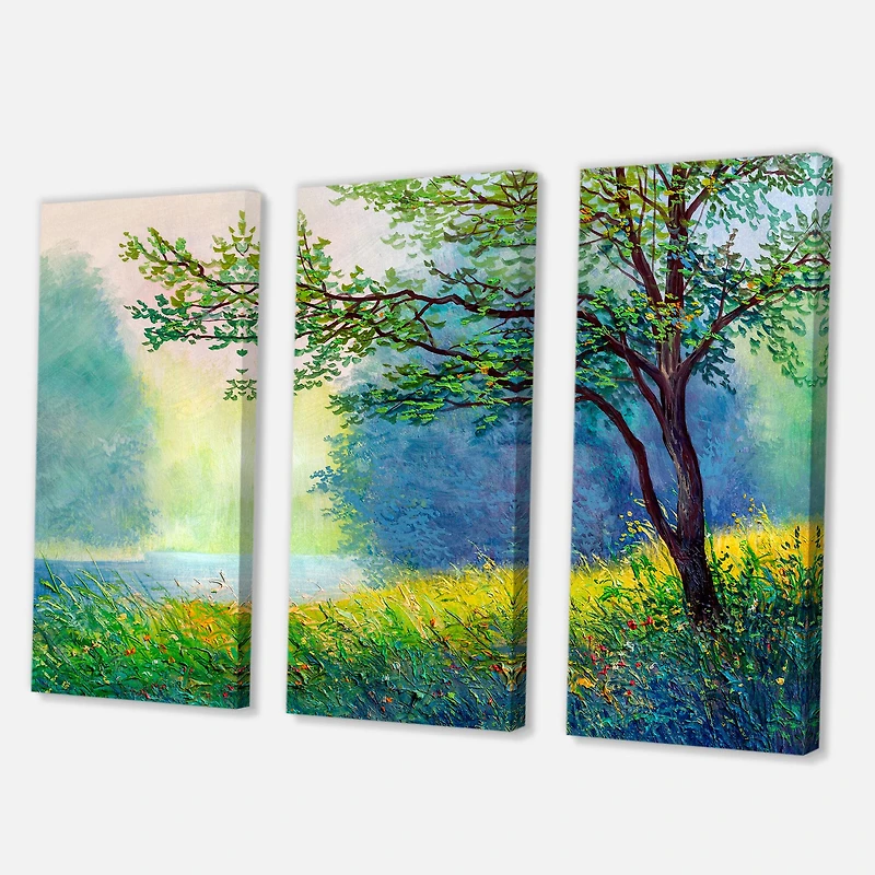 Designart - Summer Forest With River and Waterfall