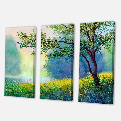 Designart - Summer Forest With River and Waterfall