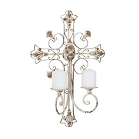 White Iron French Country Wall Sconce, 24" x 17" x 5"