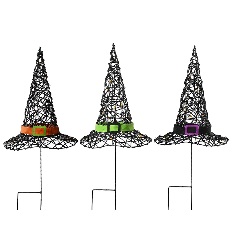 23" Black LED Witch Hat Halloween Garden Stakes