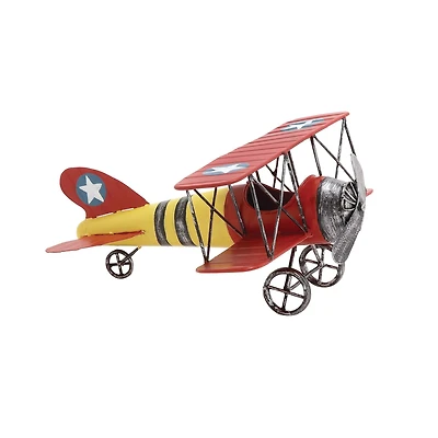 12" Red & Yellow Metal Plane Vintage Tabletop Décor