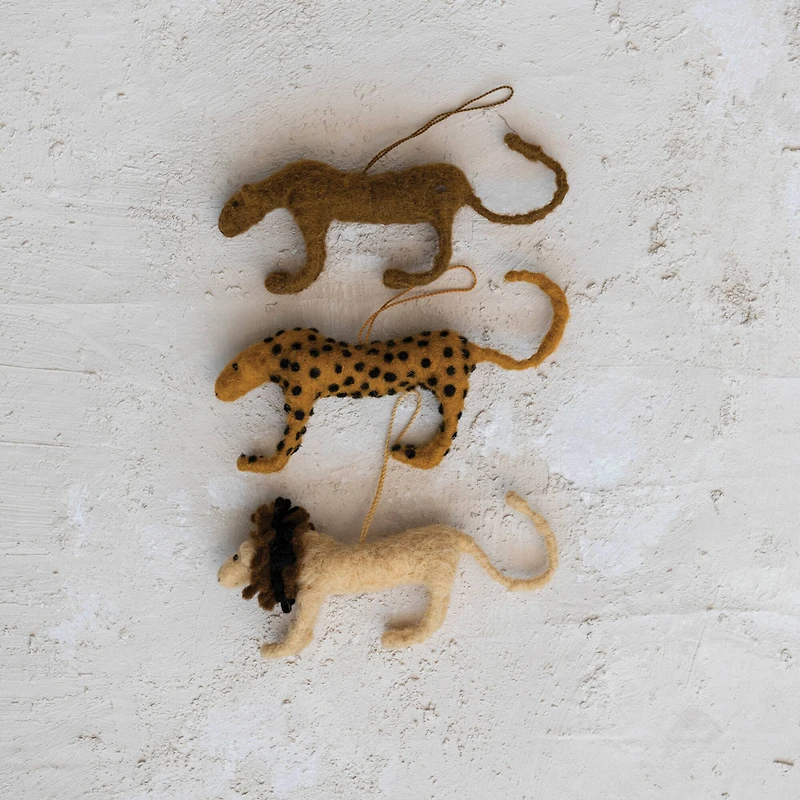 Hello Honey® Yellow & Orange Handmade Wool Felt & Wire Exotic Animal Ornament Set