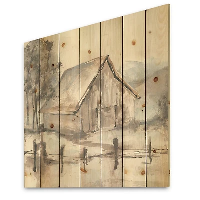 Designart - Farmhouse Barn Grey VII - Modern Farmhouse Print on Natural Pine Wood