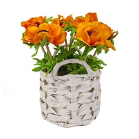 10" Anemone Flower Bouquet In White Basket