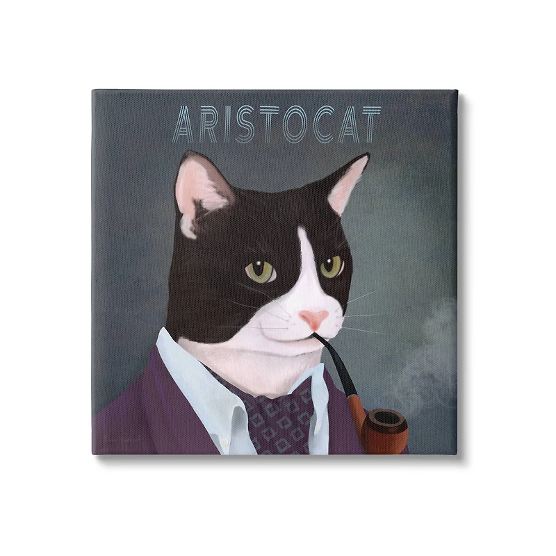 Stupell Industries Aristocat Witty Smiling Cat Portrait Smoking Pipe Canvas Wall Art