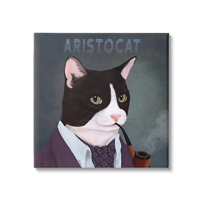 Stupell Industries Aristocat Witty Smiling Cat Portrait Smoking Pipe Canvas Wall Art