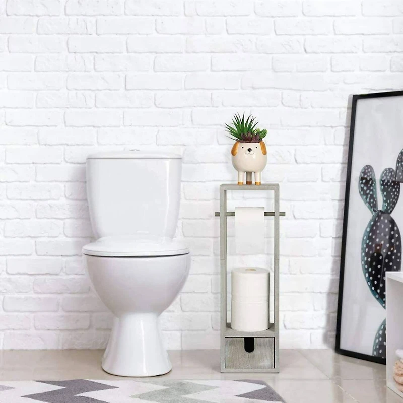 Rustic Gray Freestanding Wood Toilet Paper Holder