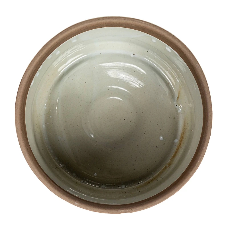 Hello Honey® 6.75" Beige Reactive Glaze Stoneware Canister with Pine Wood & Jute Handle Lid