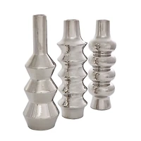 Silver Ceramic Abstract Bubble Ribbed Vase Set