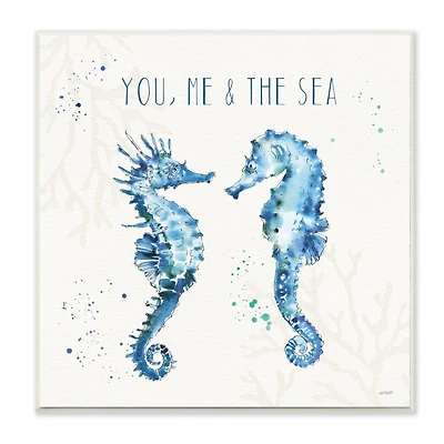 Stupell Industries You Me and the Sea Quote Seahorse Blue Green Watercolor,12" x 12"
