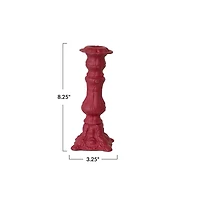 Hello Honey® 8.25" Red Embossed Cast Aluminum Taper Candleholder