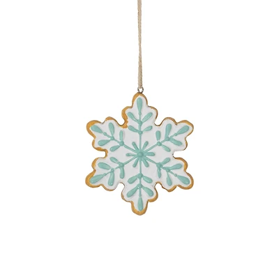 Frosted Snowflake Cookie Christmas Ornament - 3.75" - White and Green