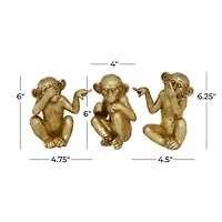 6" Gold Polystone Monkey Sculpture Set