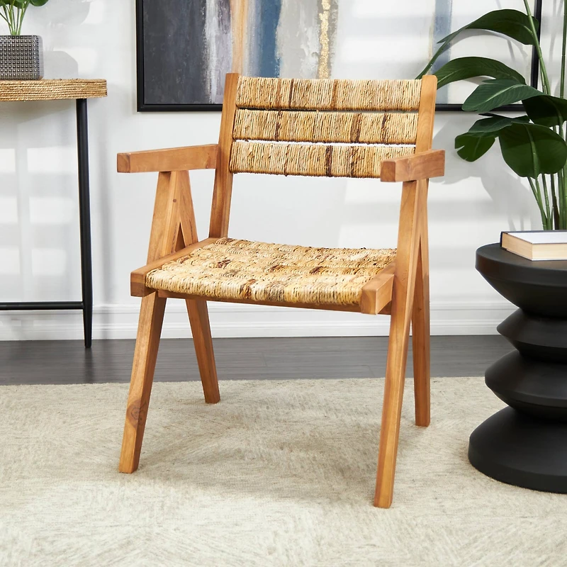 Brown Teak Wood Mid-Century Accent Chair
