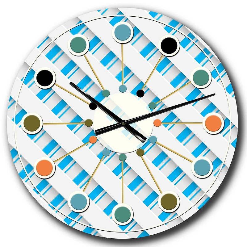 Designart 3D White & Blue Pattern VI Mid-Century Modern Wall Clock