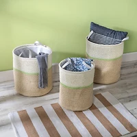 Honey Can Do Green & Beige Small Nesting Paper Straw Baskets with Handles Set