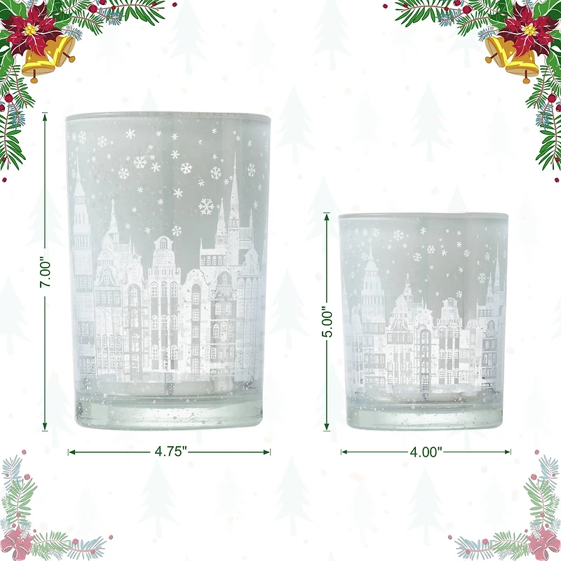 Glitzhome® Christmas Building Glass Candle Holder Set