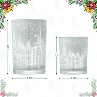Glitzhome® Christmas Building Glass Candle Holder Set