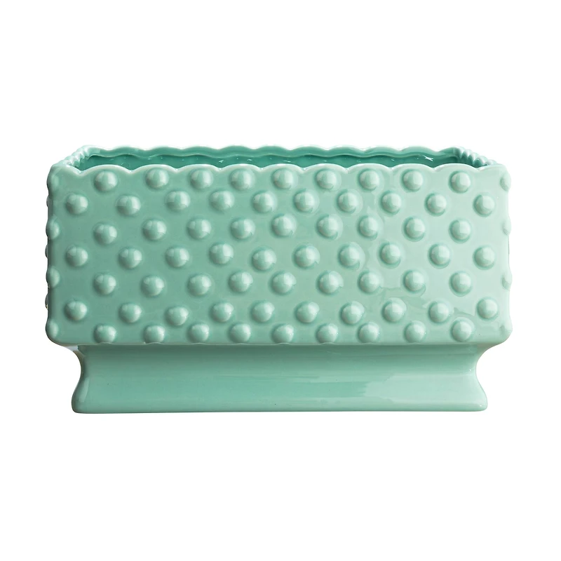 Hello Honey® 11" Mint Ceramic Hobnail Planter with Scalloped Edge