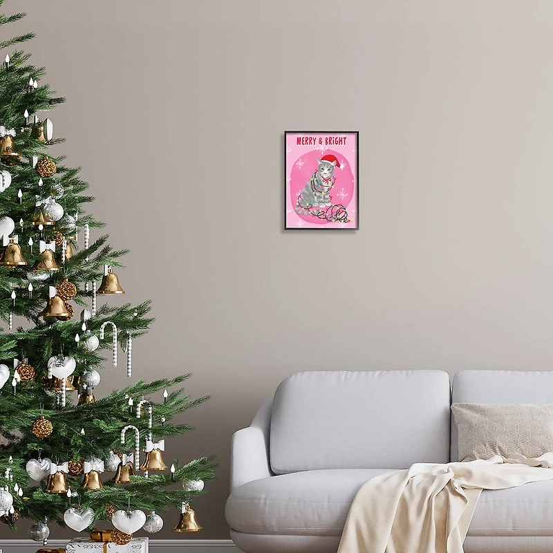 Stupell Industries Merry & Bright Christmas Cat Framed Giclee Art